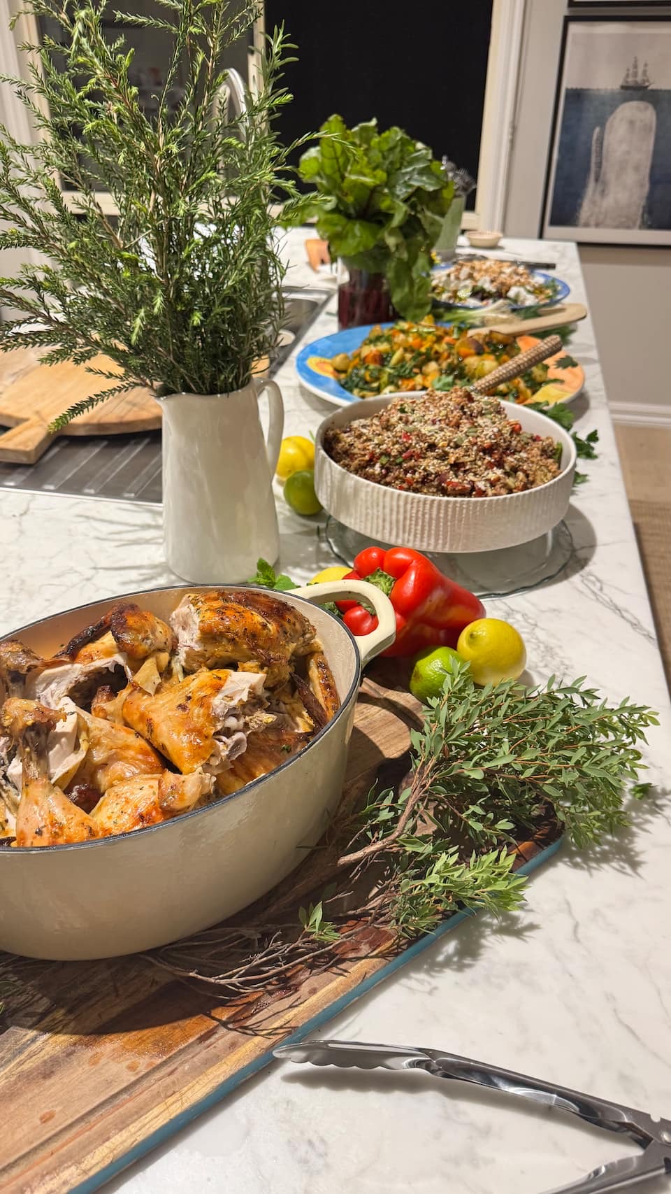 Chef Jessica Violet's roast chicken, seasonal salads and fresh herbs prepared in her kitchen